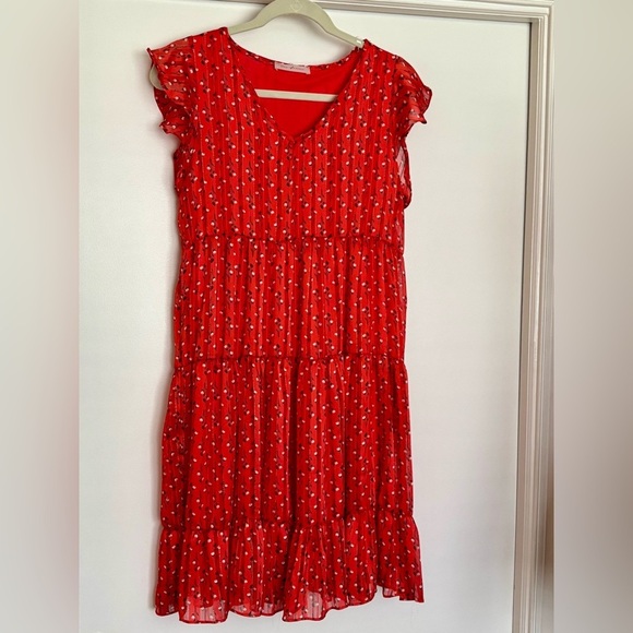 Red Flutter Sleeve V-Neck Sundress - Picture 1 of 7